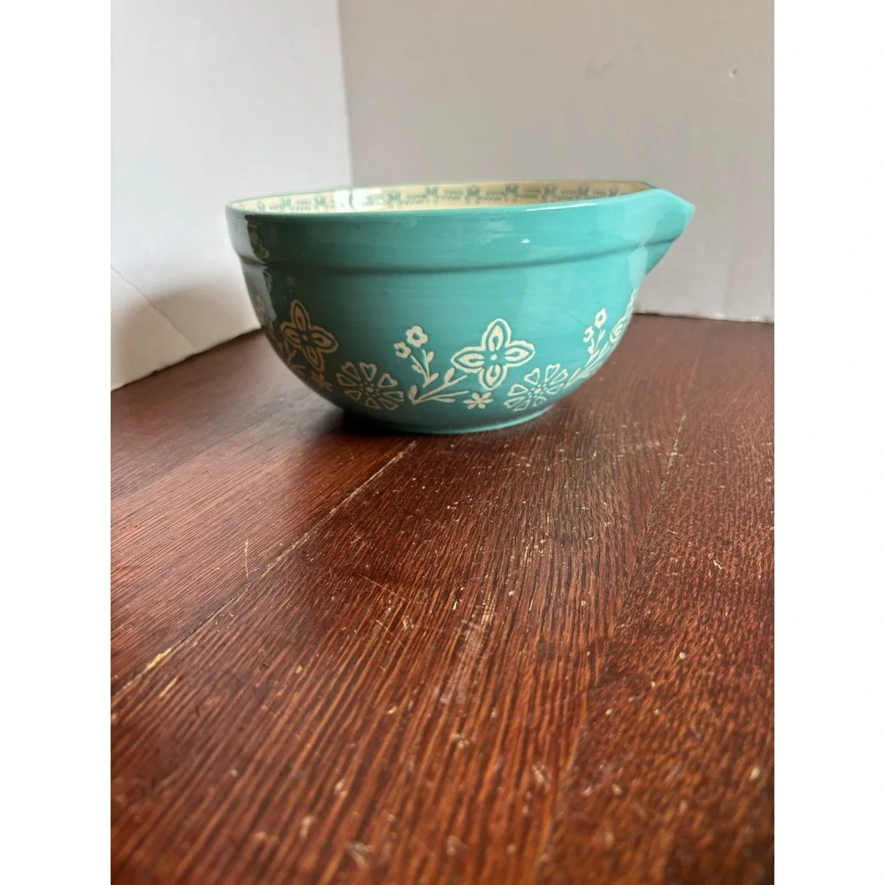 The Pioneer Woman Teal Floral Embossed Stoneware Batter Bowl with Pour Spout 8in